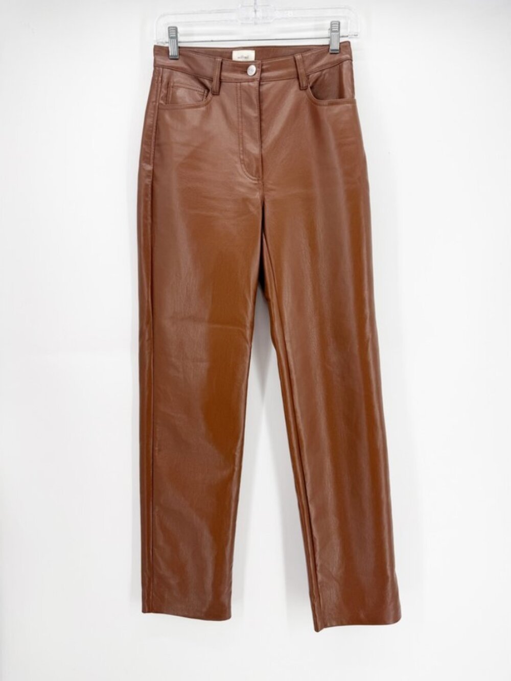 Aritzia NWT Wilfred Melina Vegan Leather High Rise Straight Leg Pants Size 2 - Picture 2 of 7